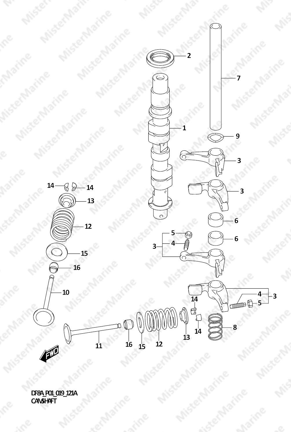 FIG.121A (1-B-7) CAMSHAFT (DF8A)(DF9.9A)