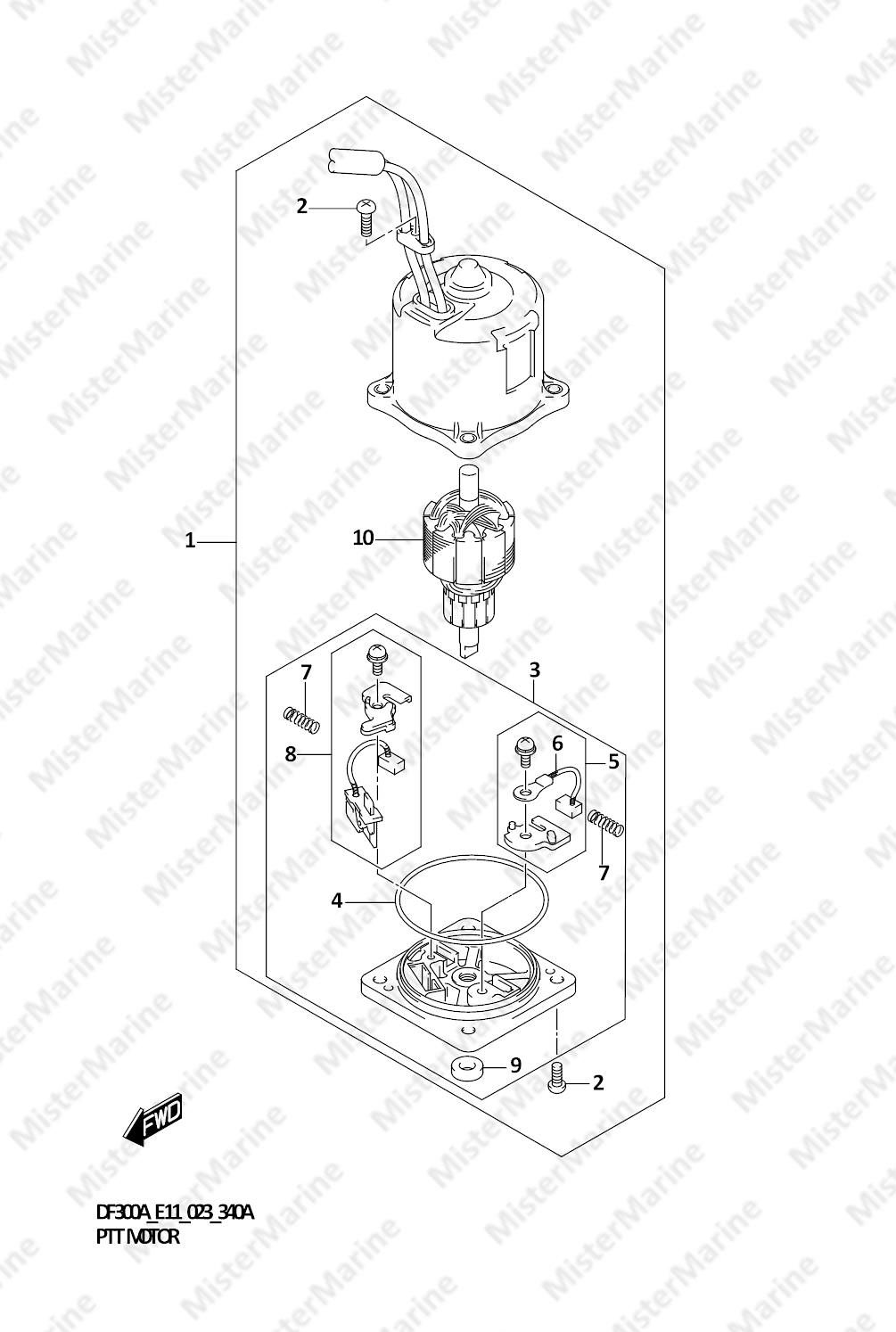 FIG.340A (1-H-10) PTT MOTOR (W/TRANSOM(X),W/TRANSOM(XX))