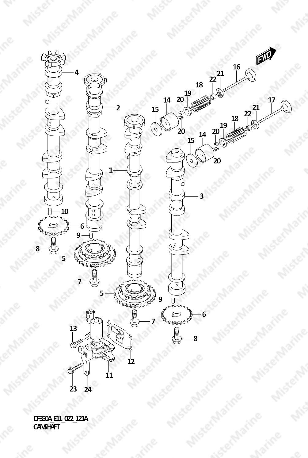FIG.121A (1-B-11) CAMSHAFT ((DF350A,DF325A):(020,021))
