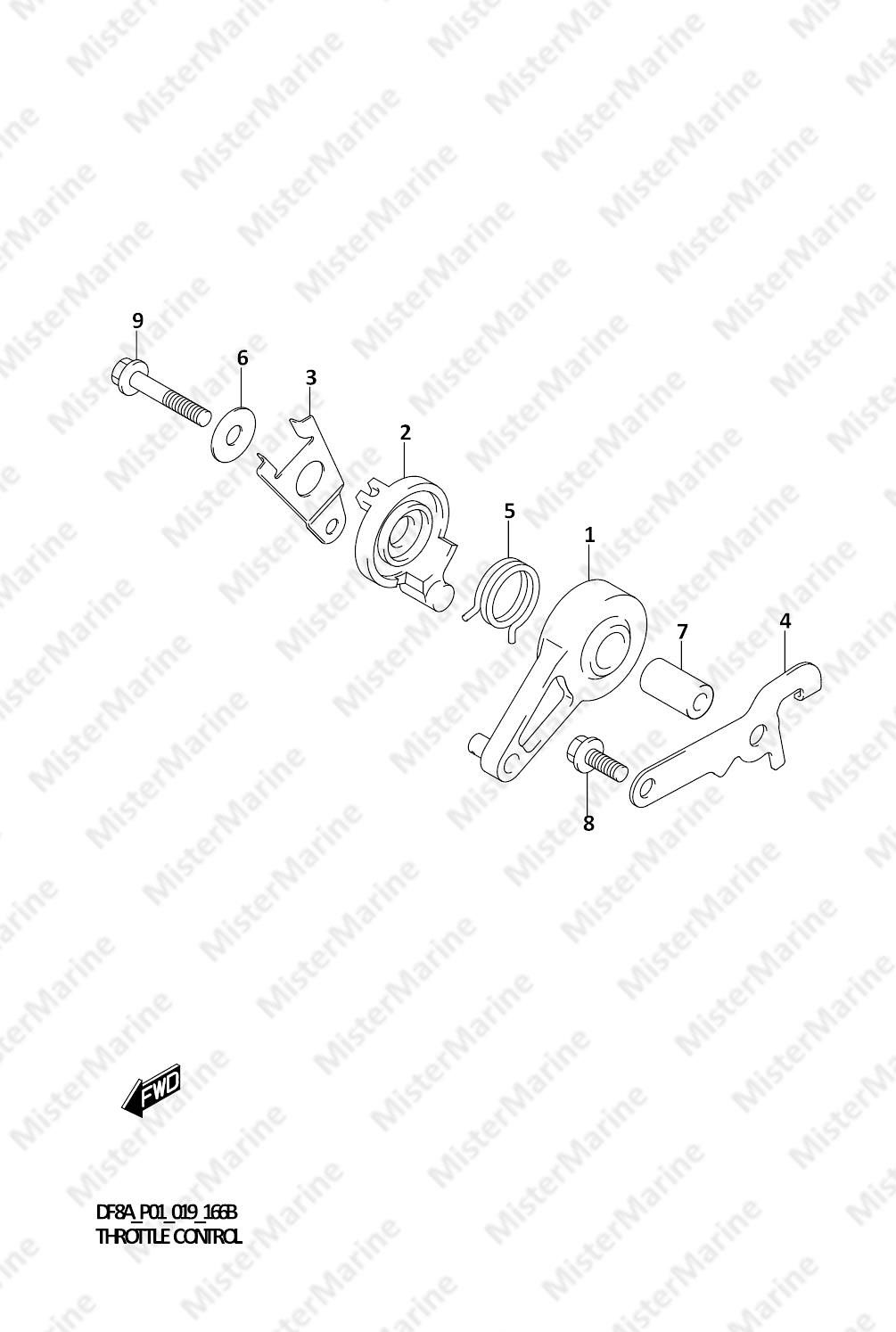 FIG.166B (1-C-7) THROTTLE CONTROL (DF8AR)(DF9.9AR)