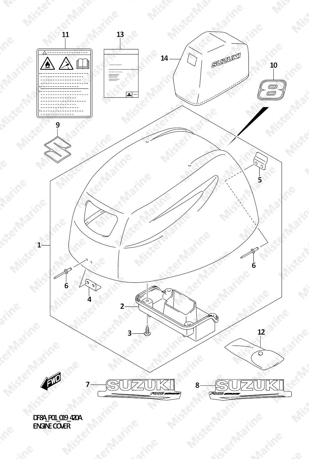 FIG.420A (1-E-10) ENGINE COVER (DF8A)(DF8AR)