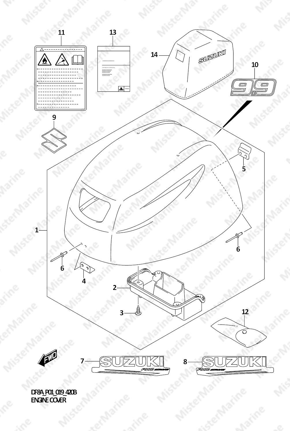 FIG.420B (1-E-11) ENGINE COVER (DF9.9A)(DF9.9AR)