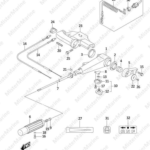 FIG.444A (1-E-14) TILLER HANDLE (DF8A)(DF9.9A)