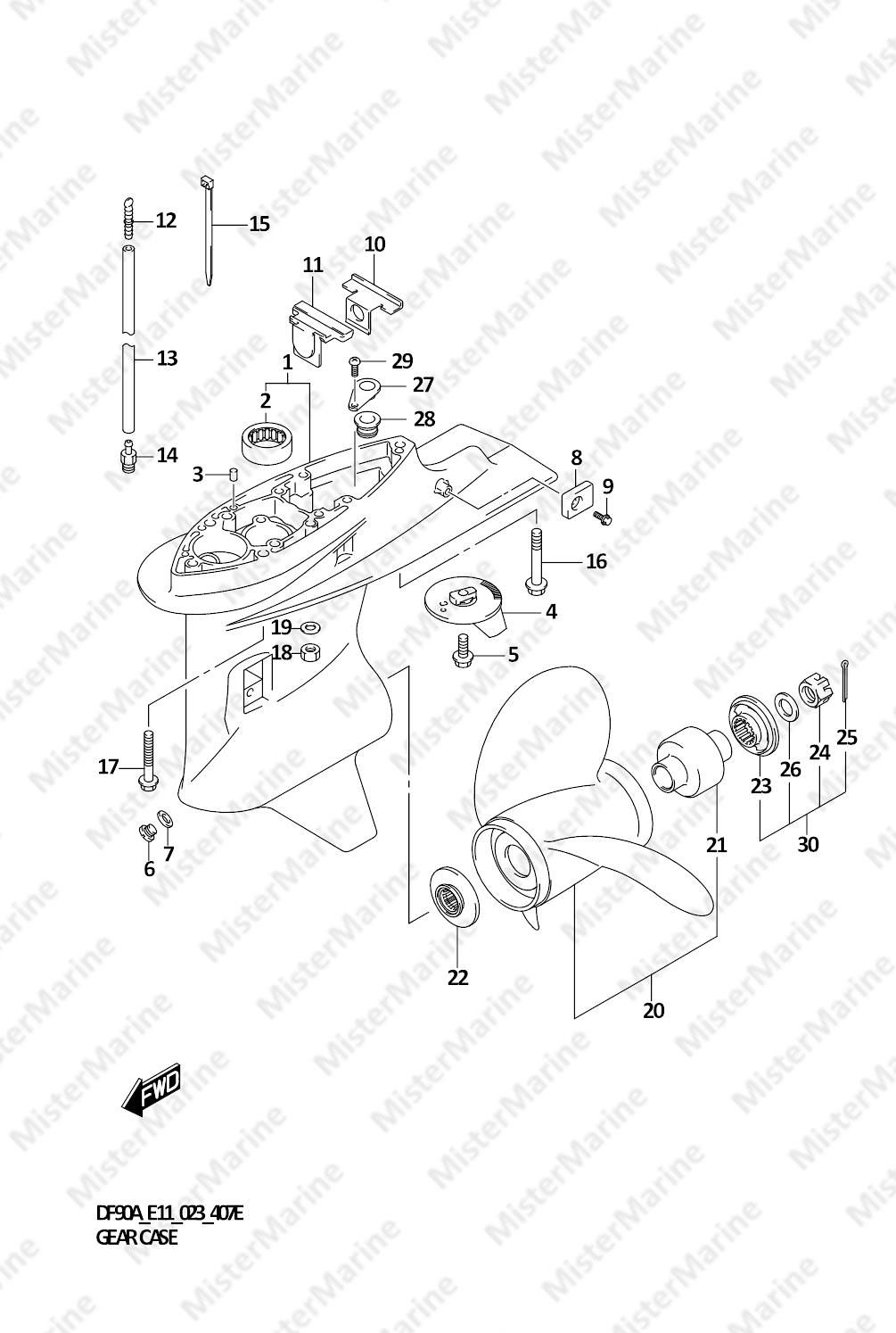 FIG.407E (1-H-10) GEAR CASE (DF90AWQH)