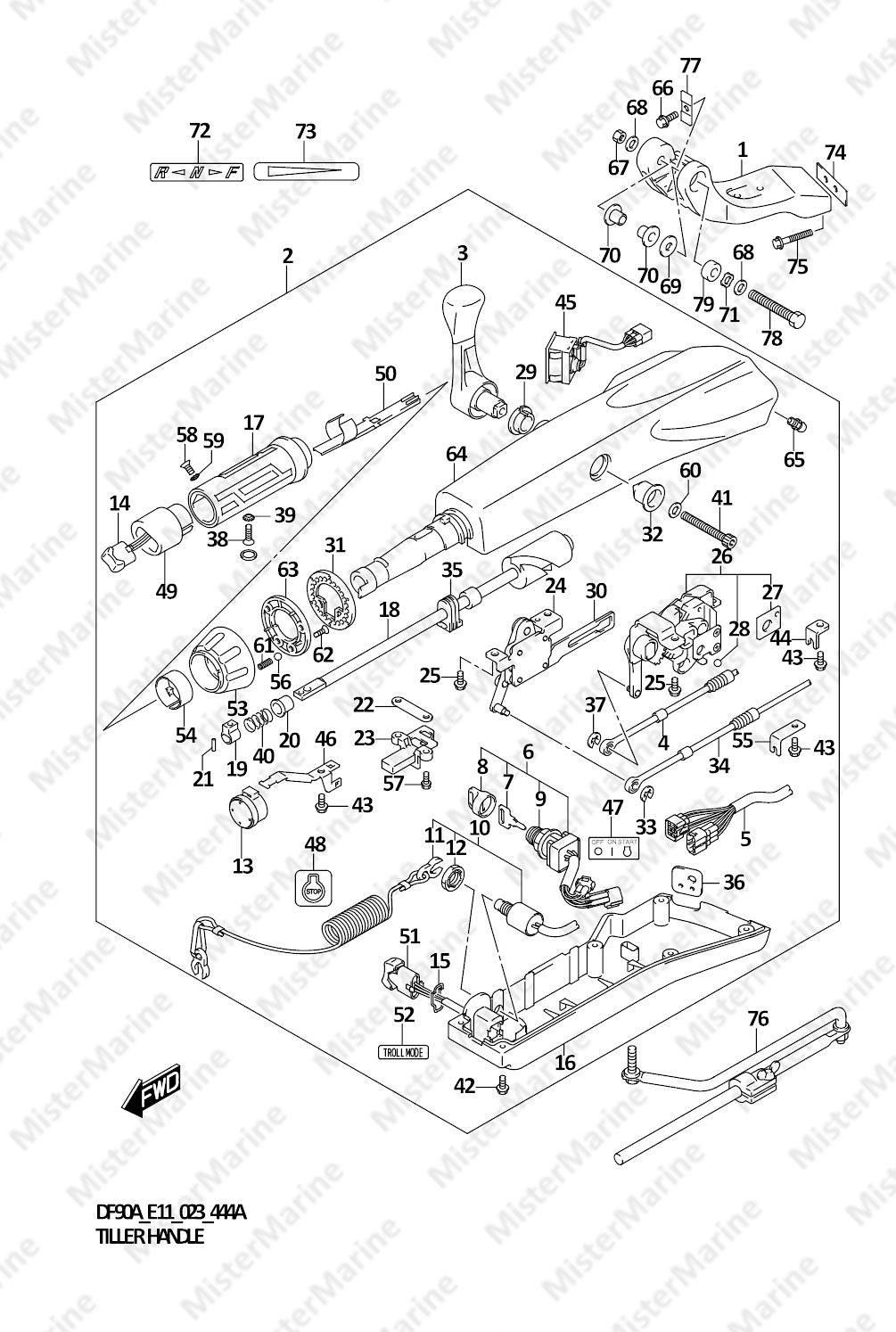 FIG.444A (1-J-11) TILLER HANDLE ((DF70ATH,DF90ATH):(020,021))