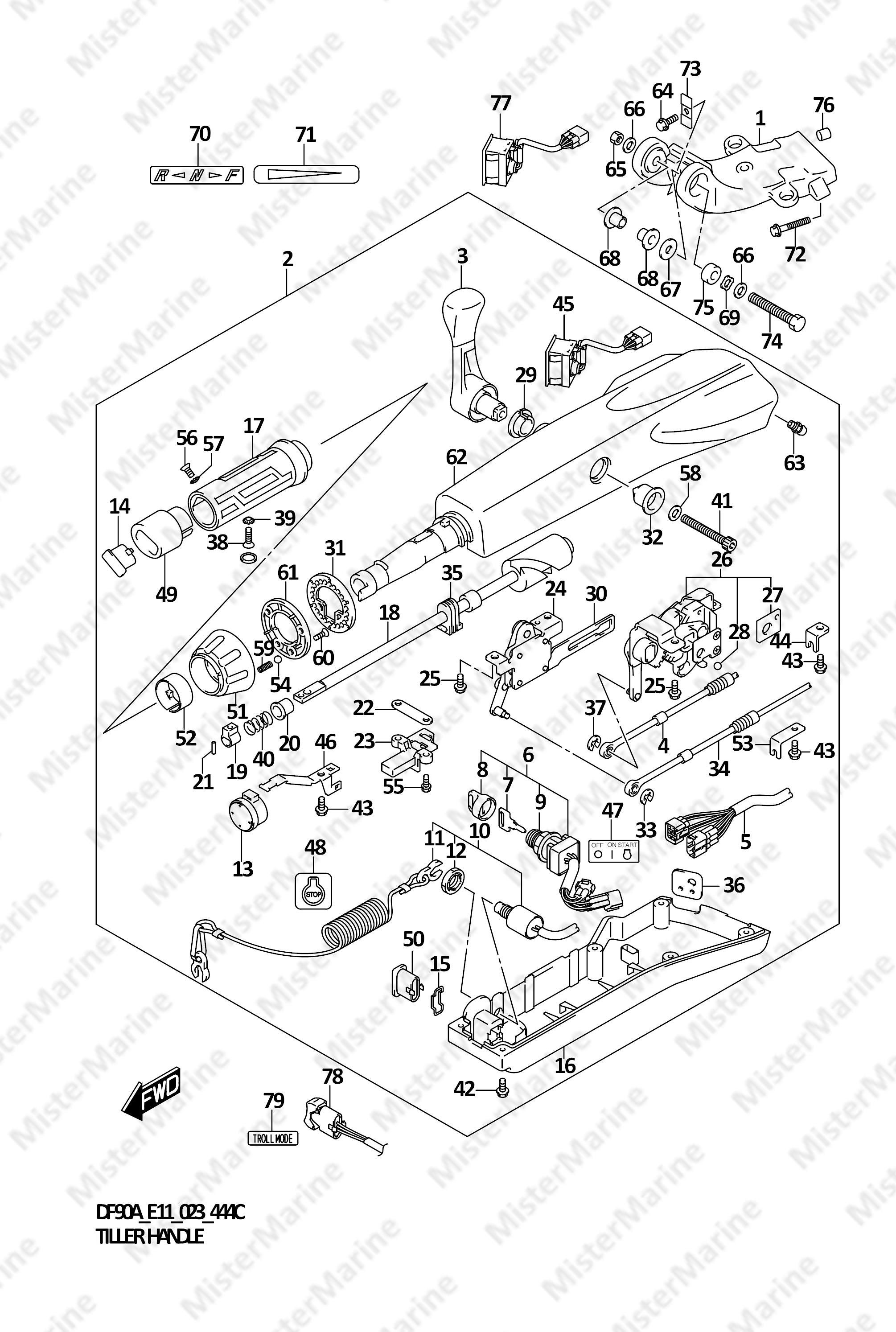 FIG.444C (1-K-3) TILLER HANDLE (DF90AWQH)