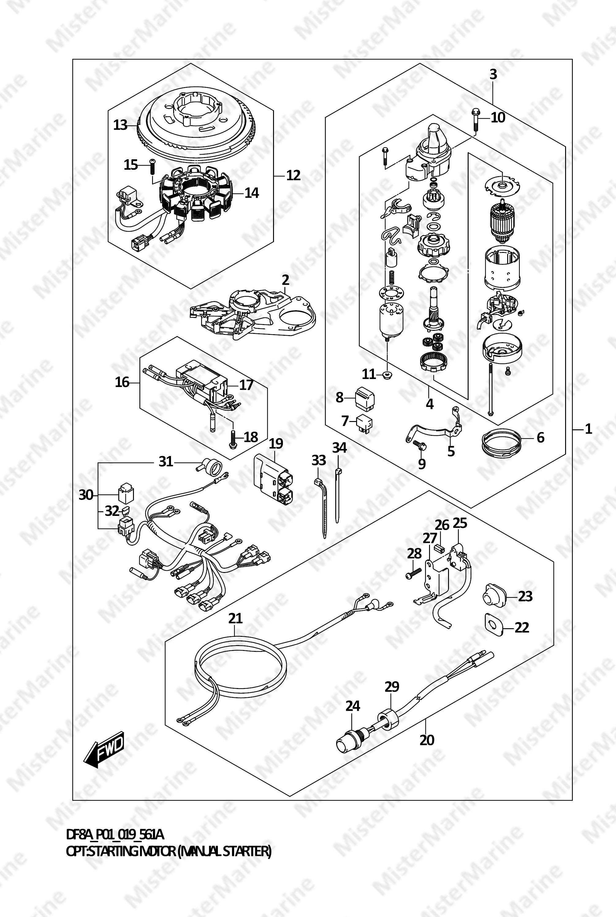 FIG.561A (1-F-15) OPT:STARTING MOTOR (MANUAL STARTER) (DF8A)(DF9.9A)