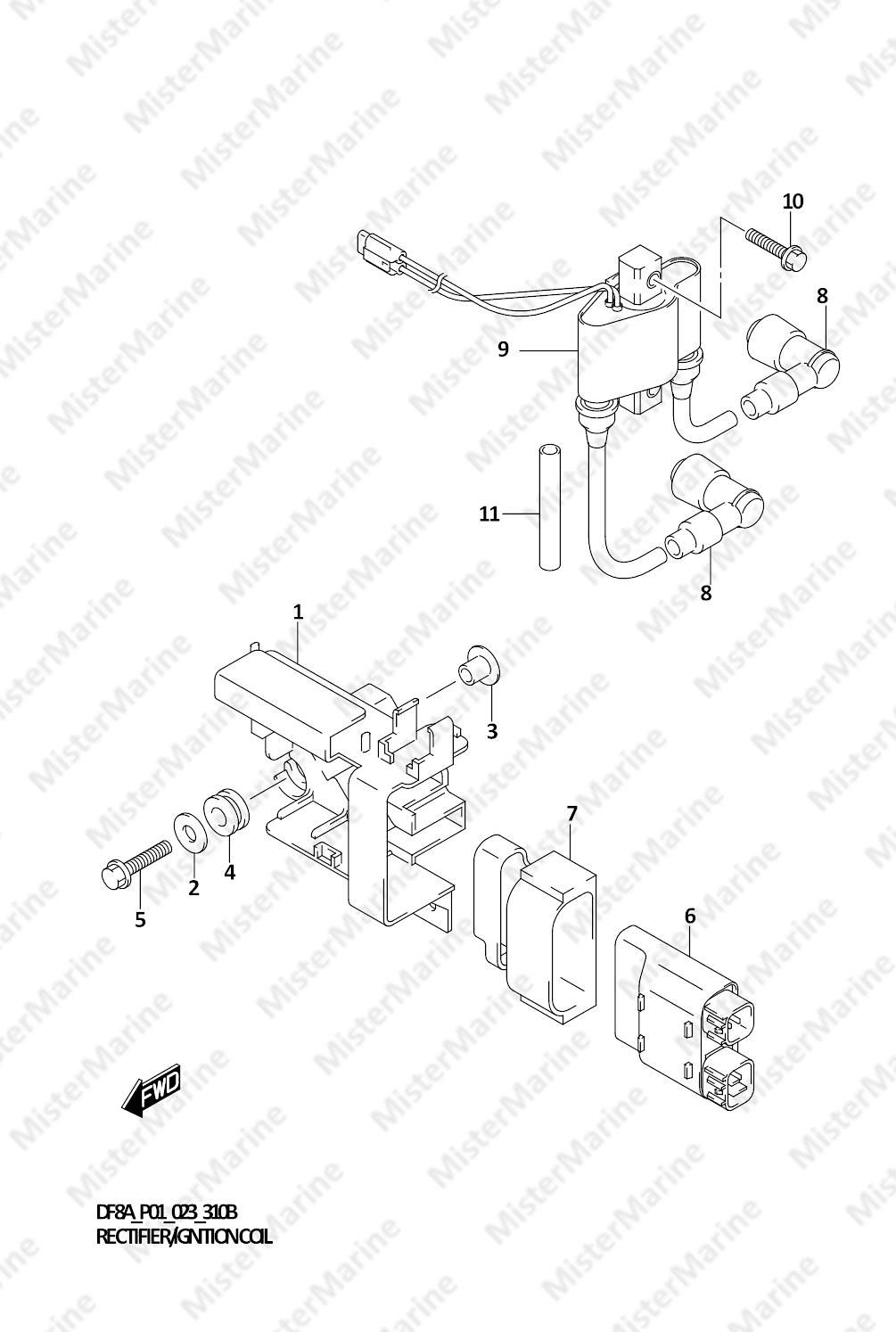 FIG.310B (1-D-11) RECTIFIER/IGNITION COIL ((DF8A,DF9.9A):023)