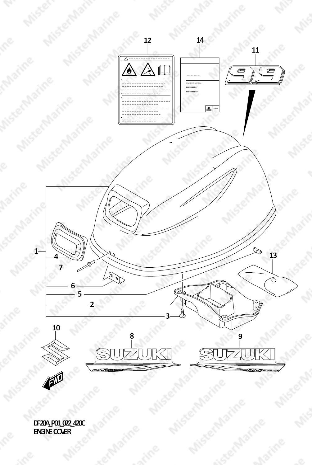 FIG.420C (1-H-14) ENGINE COVER ((DF9.9B,DF9.9BR):022)