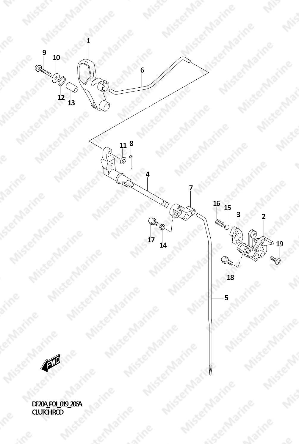 FIG.206A (1-C-12) CLUTCH ROD (DF9.9B)(DF9.9BTH)(DF15A)(DF20A)(DF20ATH)