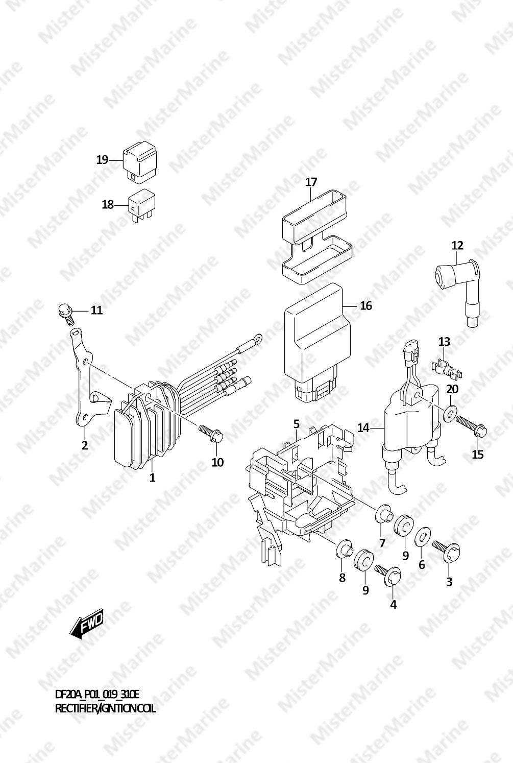 FIG.310E (1-D-12) RECTIFIER/IGNITION COIL (DF20A P01)