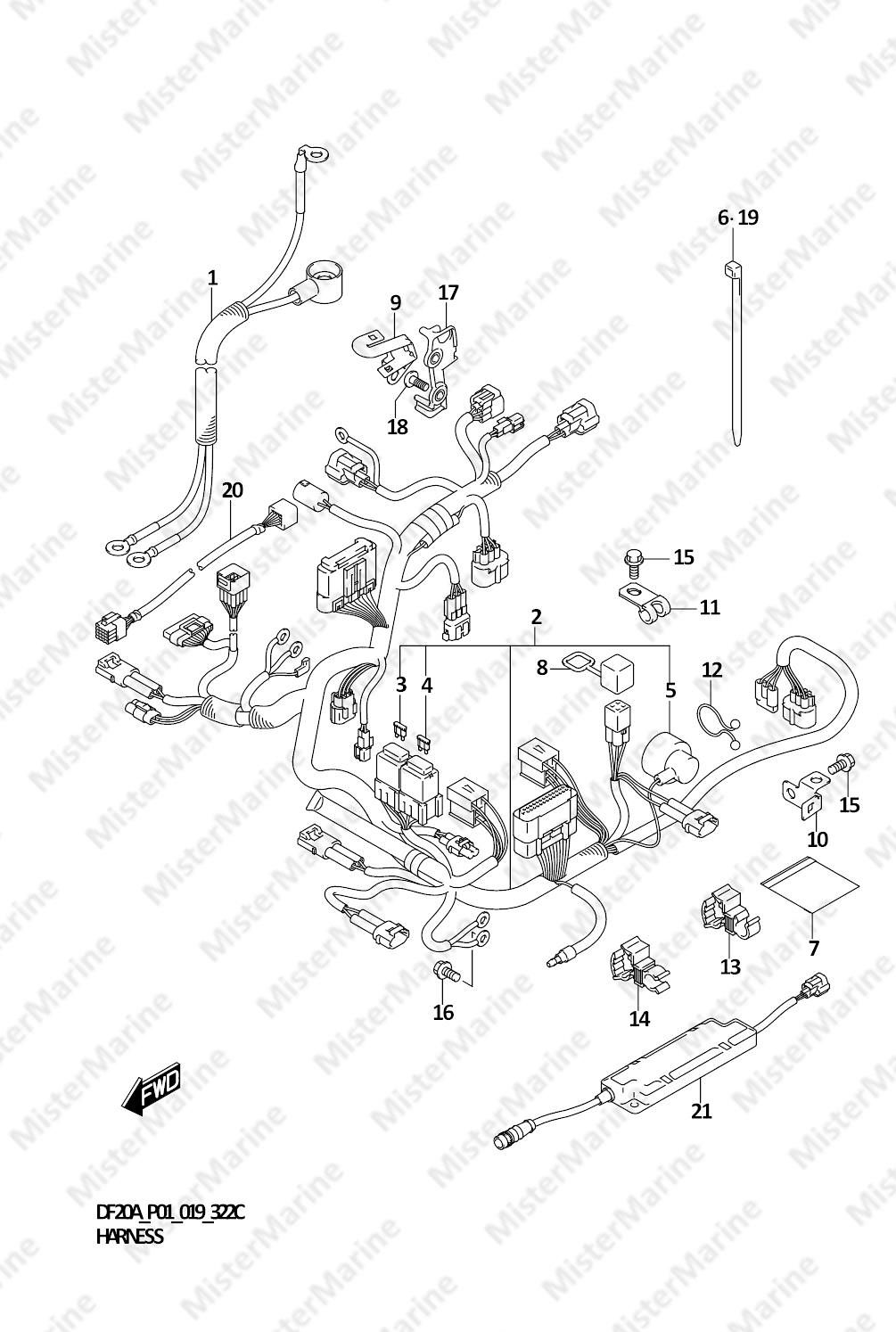 FIG.322C (1-E-3) HARNESS (DF9.9BT)(DF15AT)(DF20AT)