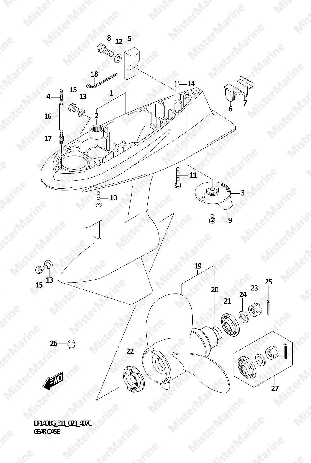 FIG.407C (1-G-4) GEAR CASE ((DF115BZG,DF140BZG):E11)