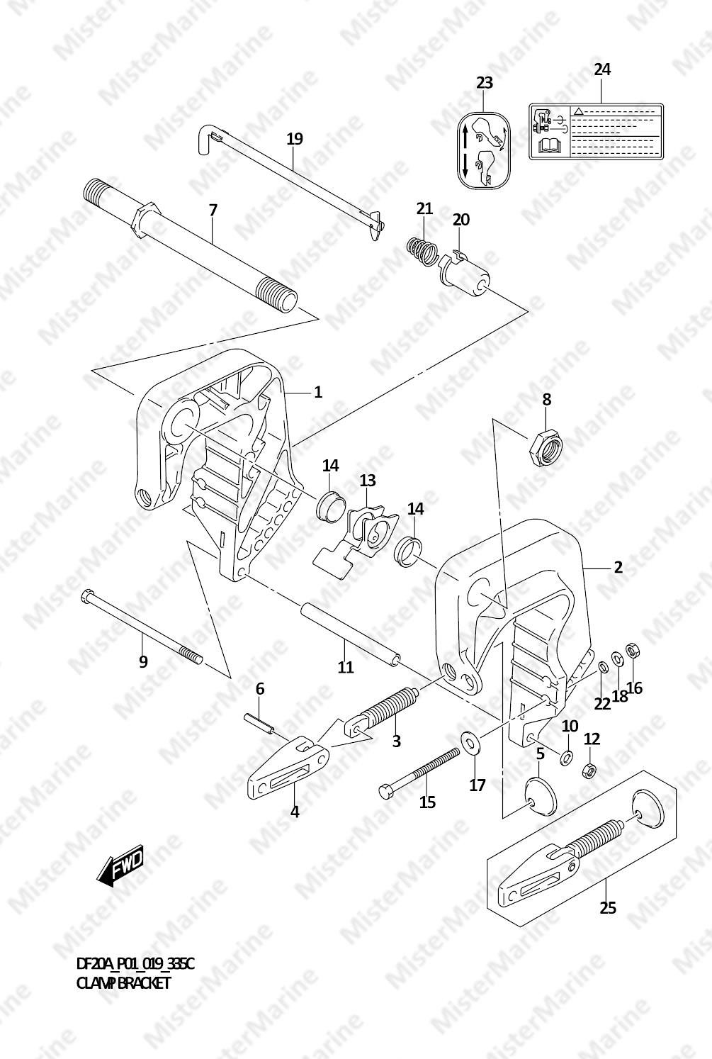 24 FIG.335C (1-E-13) CLAMP BRACKET (DF9.9BR)(DF15AR)(DF20AR)