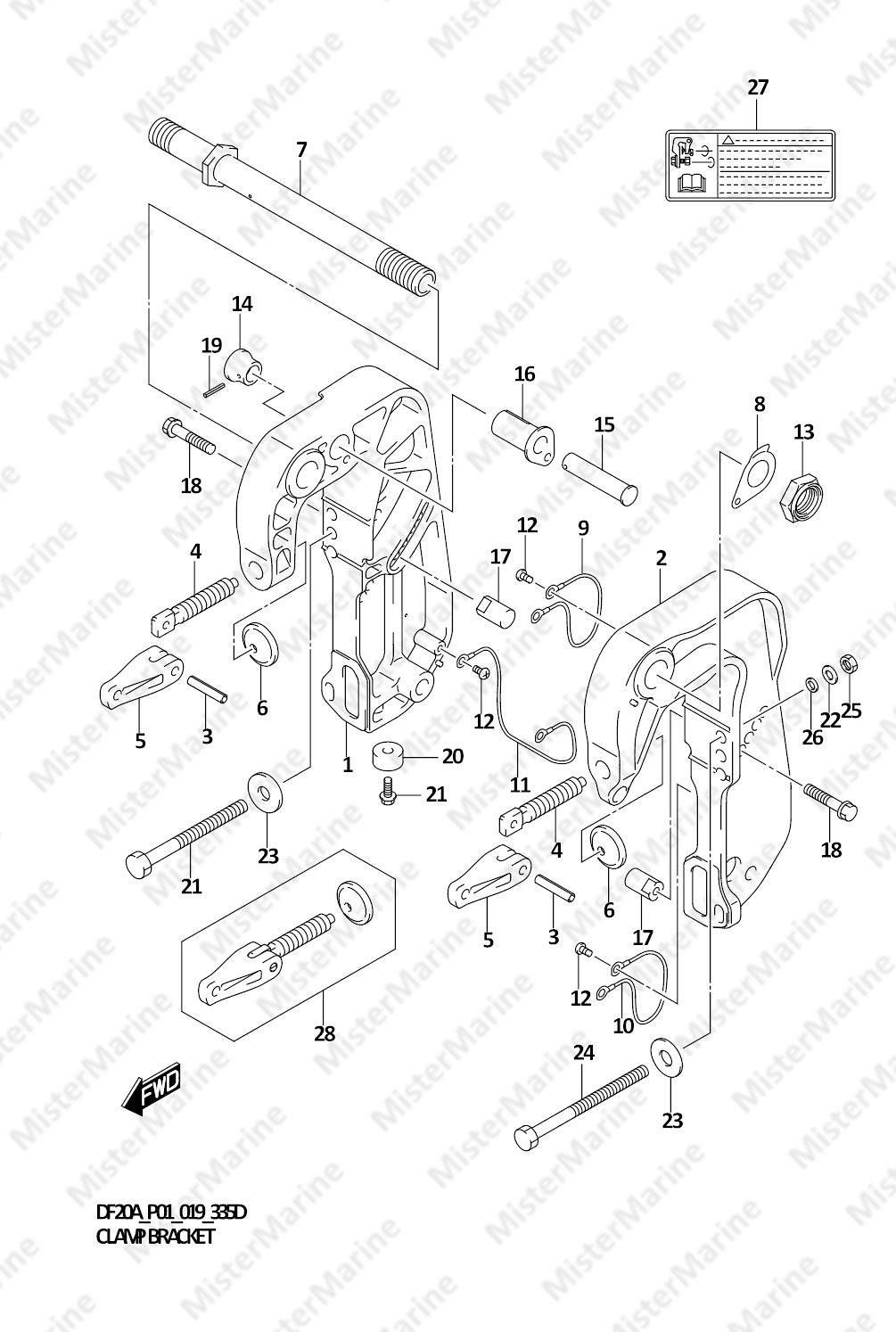27 FIG.335D (1-E-14) CLAMP BRACKET (DF9.9BT)(DF9.9BTH)(DF15AT)(DF20AT)(DF20ATH)