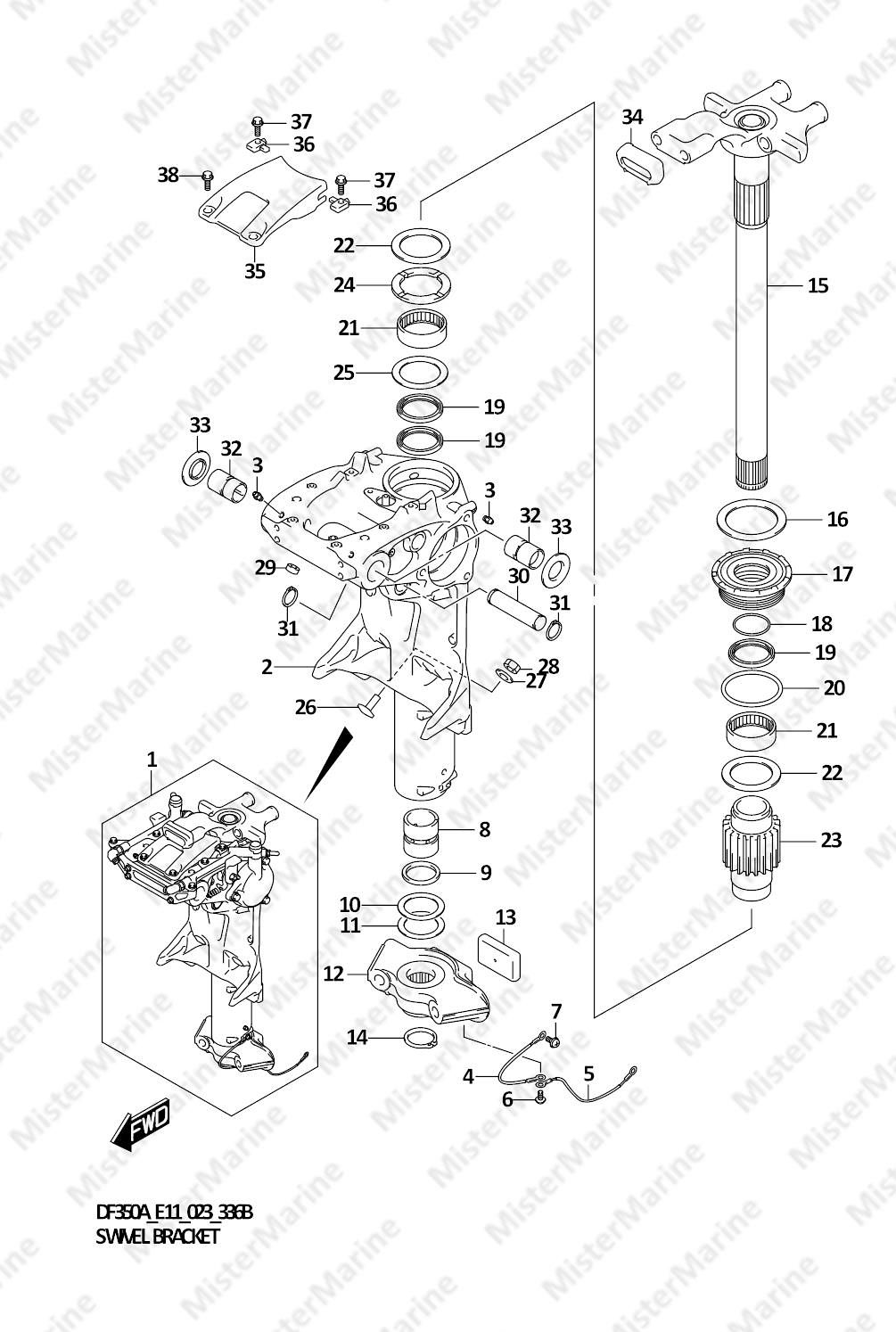 FIG.336B (1-G-4) SWIVEL BRACKET (DF350AMD,DF300BMD)