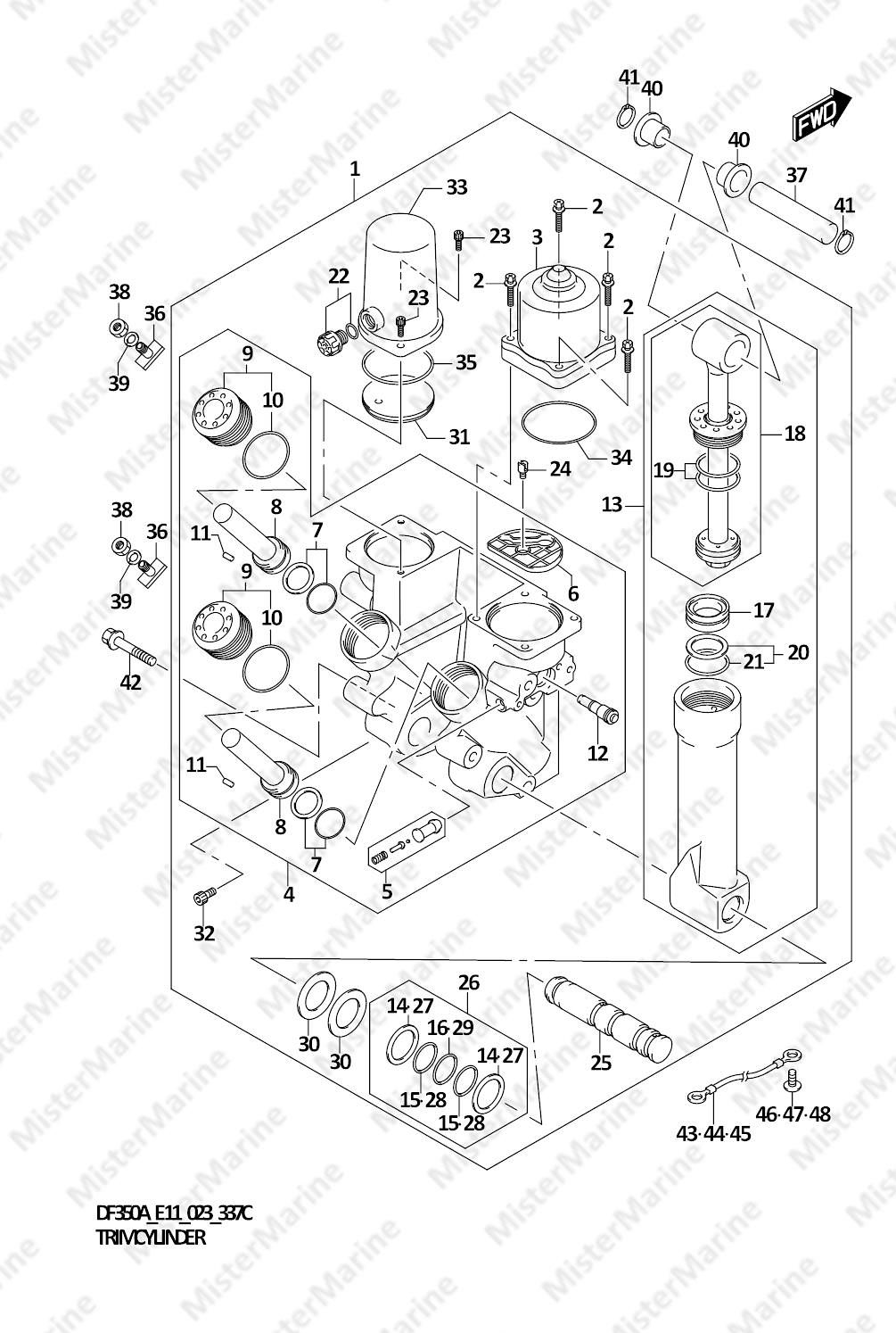 FIG.337C (1-G-10) TRIM CYLINDER (DF350A,DF325A,DF300B:SEE NOTE)