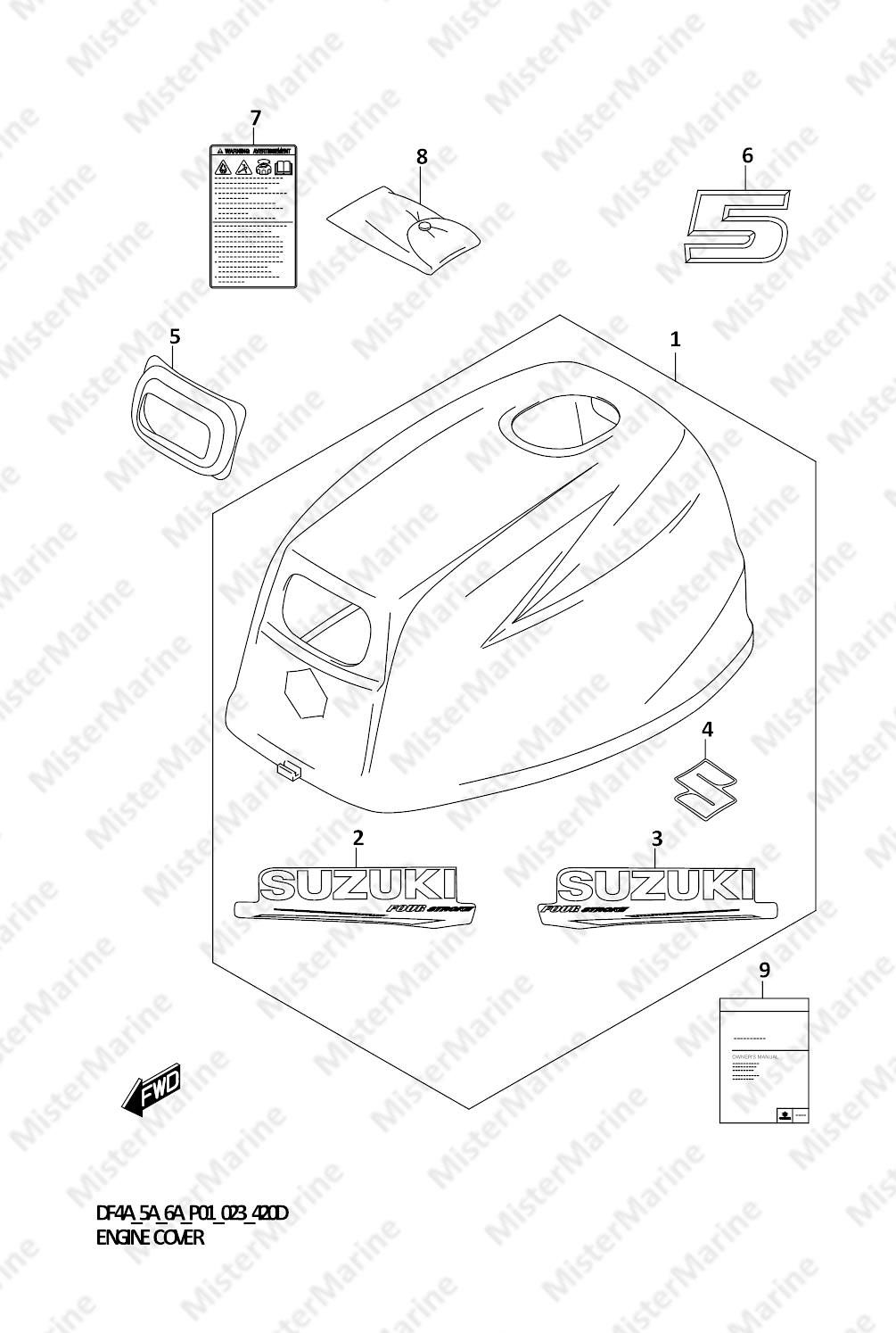 FIG.420D (1-D-3) ENGINE COVER (DF5A:020:FOR Y5S)