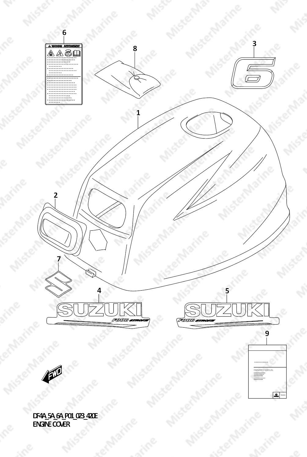 FIG.420E (1-D-4) ENGINE COVER (DF6A:020:FOR YAY)