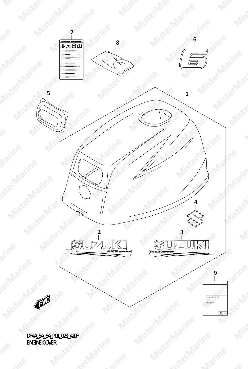 FIG.420F (1-D-5) ENGINE COVER (DF6A:020:FOR Y5S)