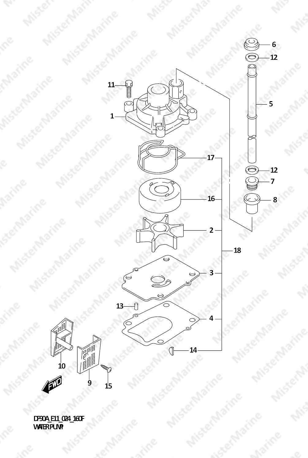 FIG.160F (1-C-12) WATER PUMP (X-TRANSOM:DF100B:E01)