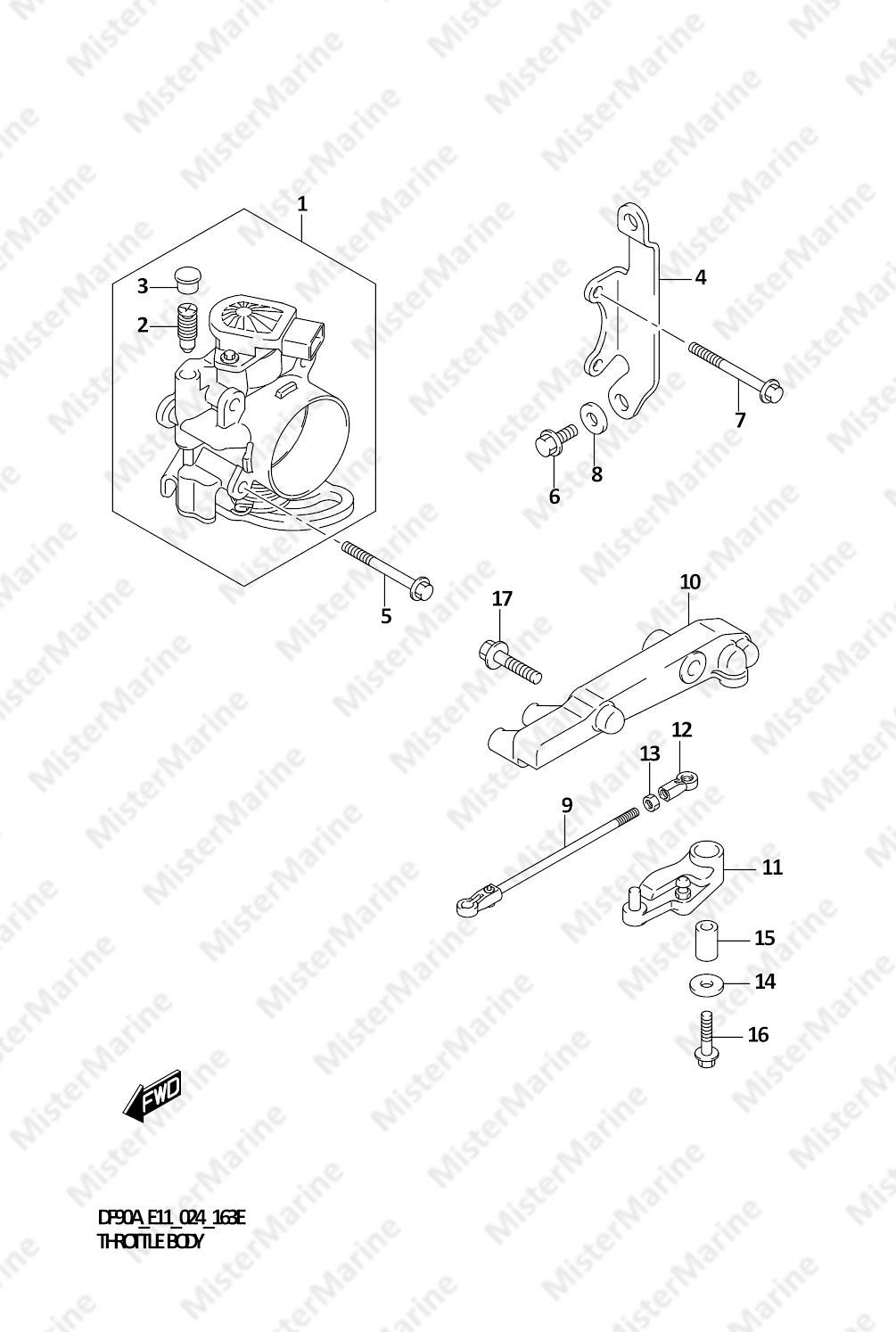 FIG.163E (1-D-3) THROTTLE BODY (DF70A,DF90A)(SEE NOTE 1)