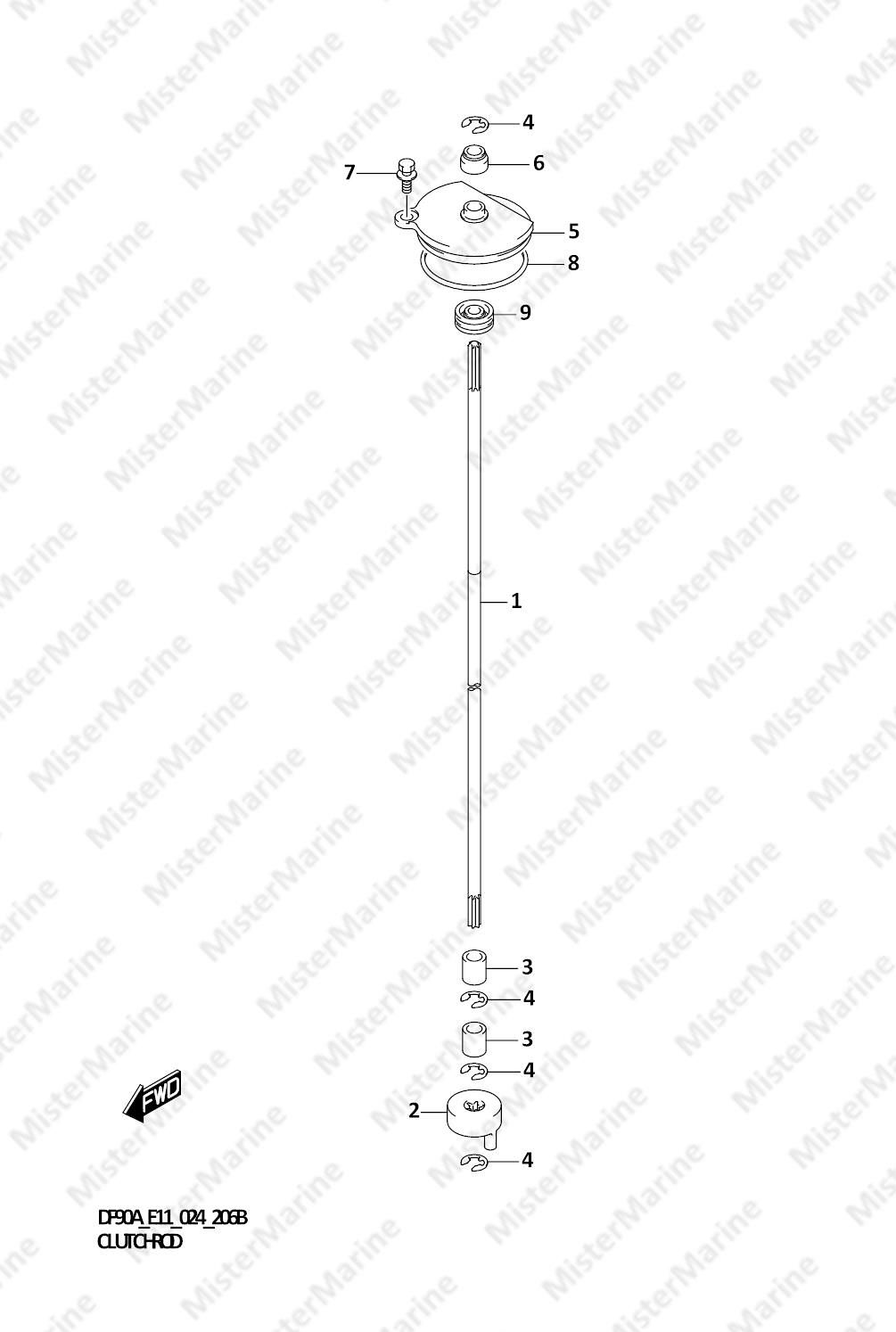 FIG.206B (1-D-8) CLUTCH ROD (X-TRANSOM)
