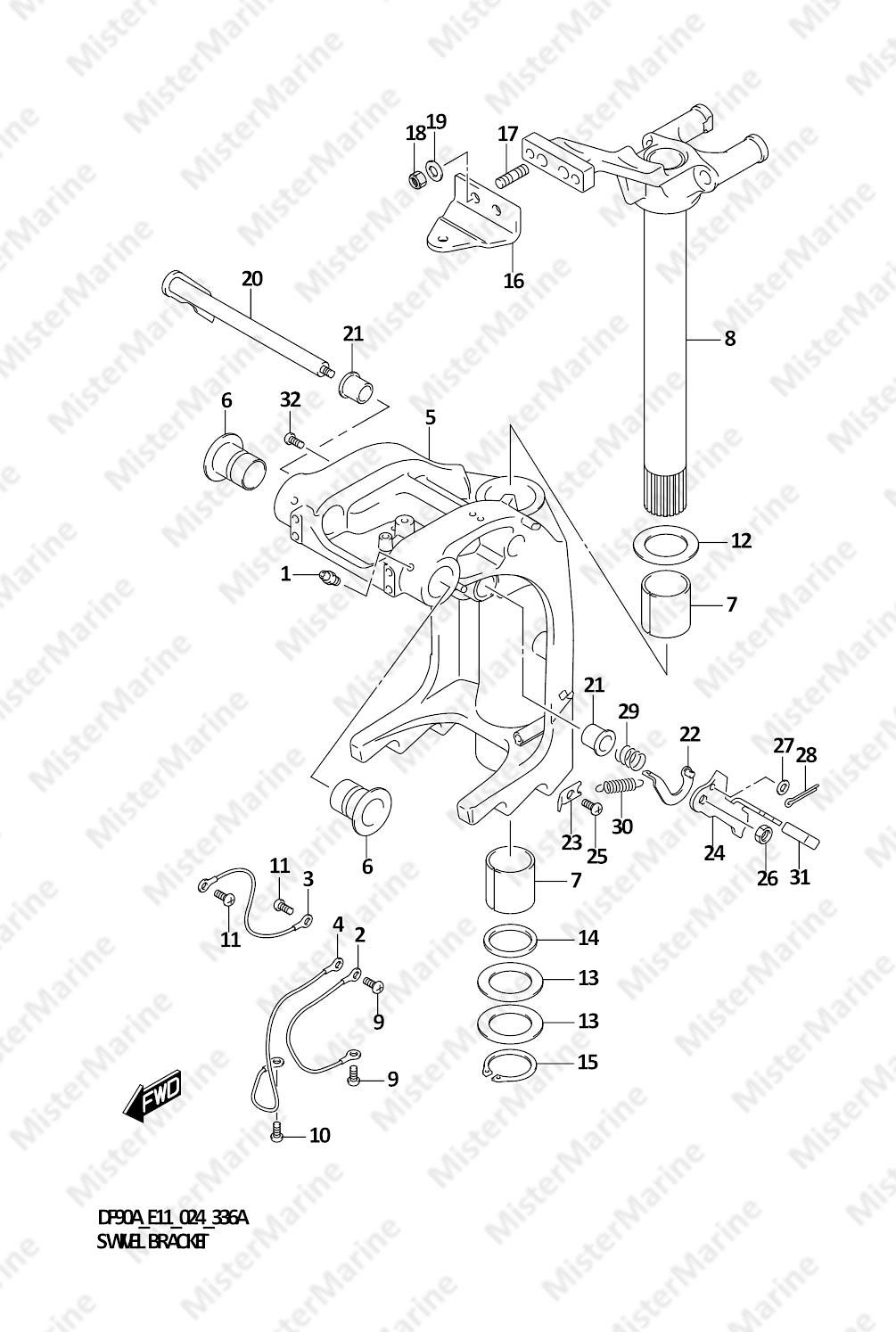 FIG.336A (1-E-15) SWIVEL BRACKET (DF70A,DF80A,DF90A,DF100B,DF75A)
