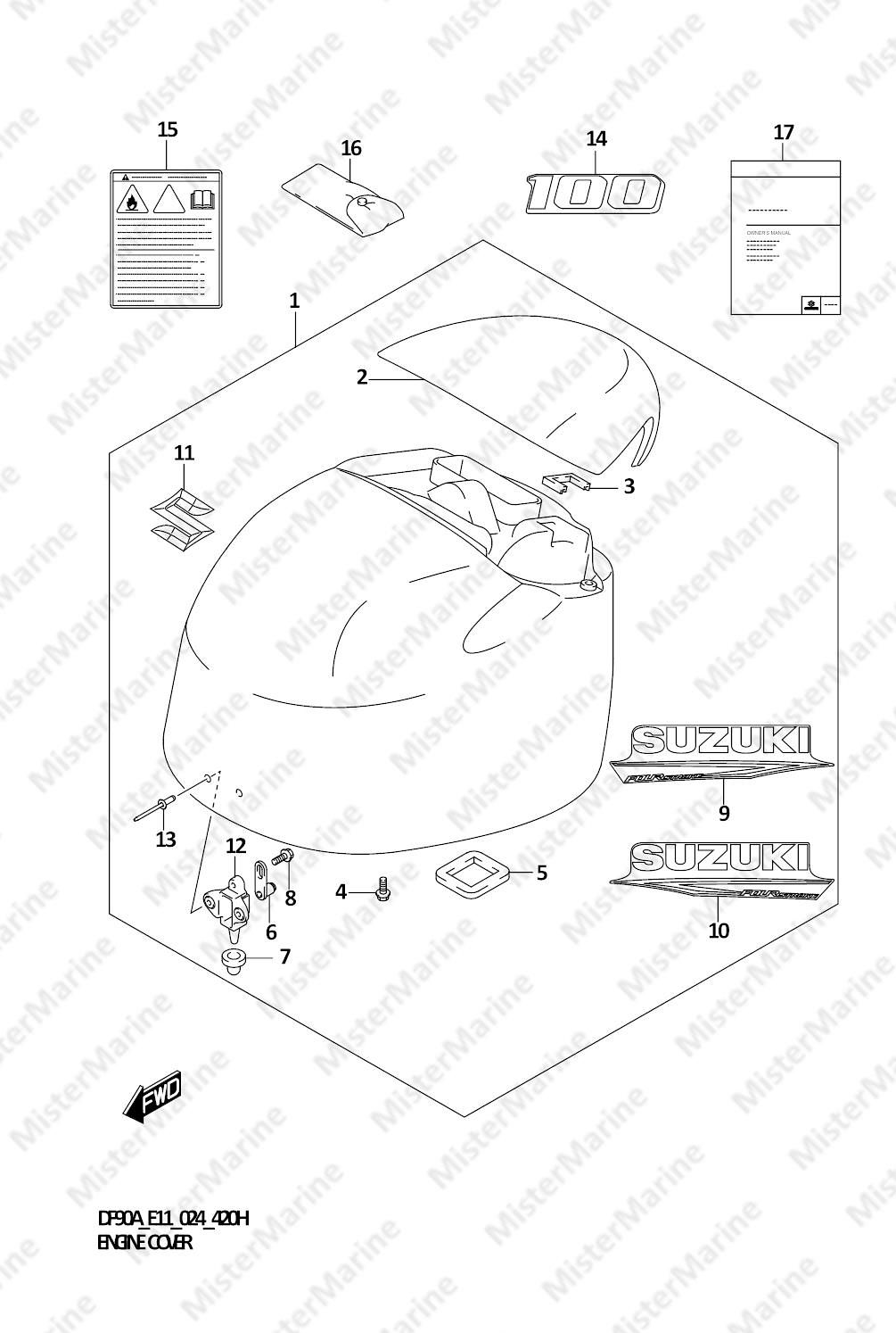 FIG.420H (1-H-2) ENGINE COVER (DF100B)