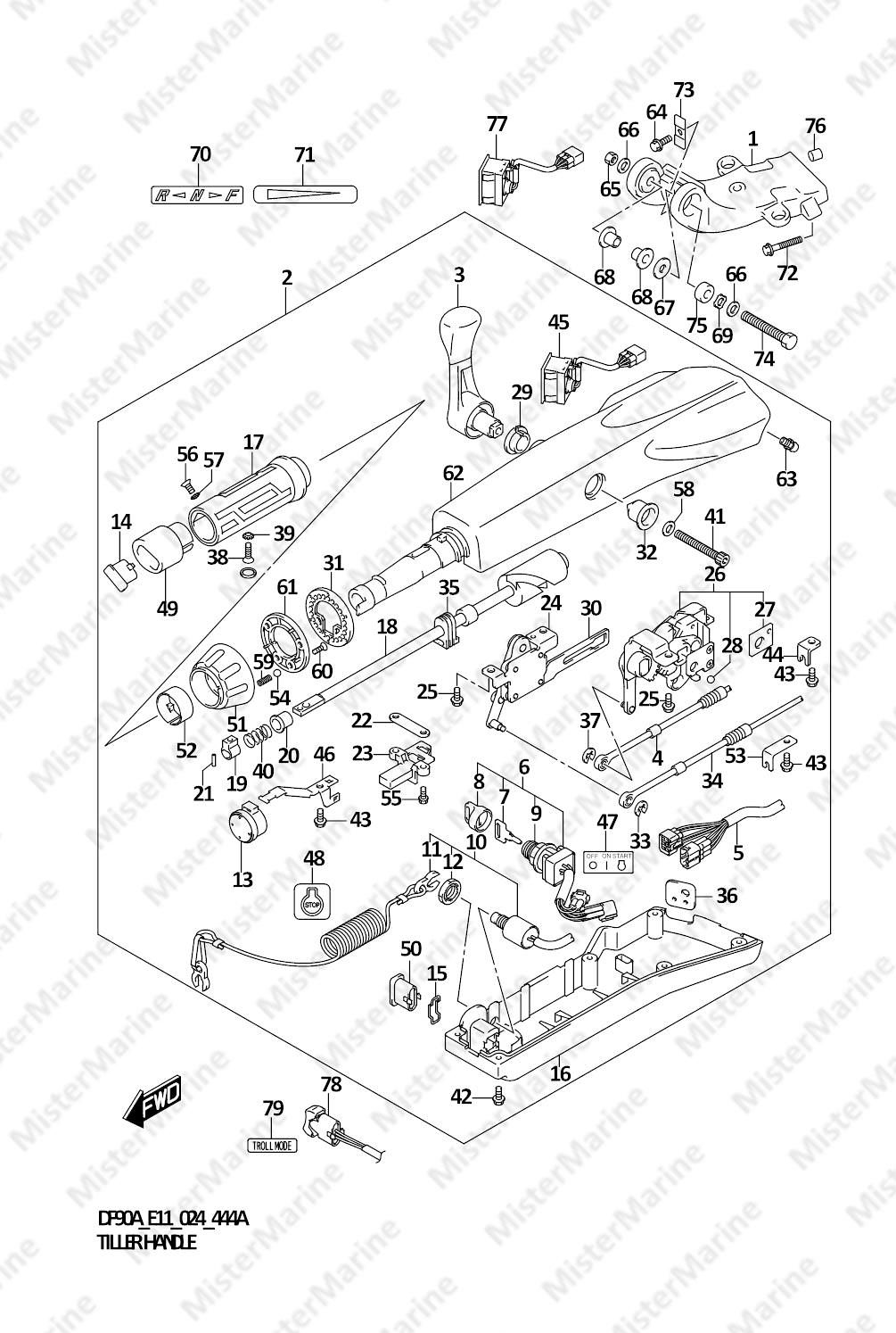 FIG.444A (1-H-9) TILLER HANDLE (DF90AWQH)