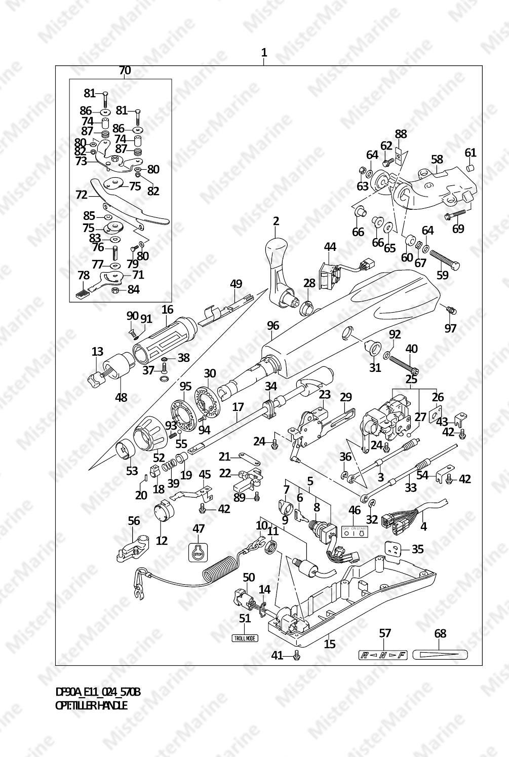 FIG.570B (1-J-11) OPT:TILLER HANDLE (SEE NOTE 1)