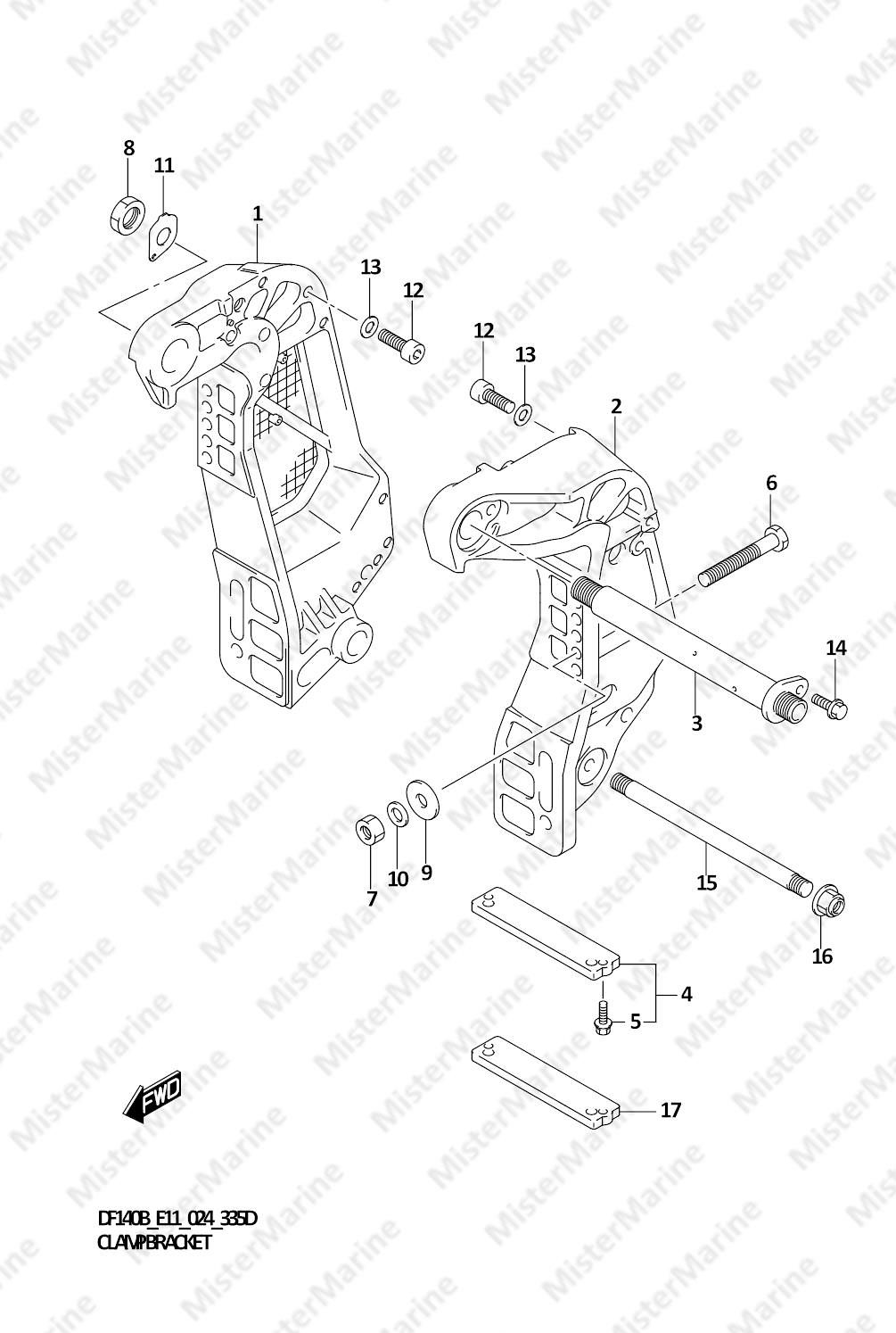 FIG.335D (1-E-7) CLAMP BRACKET (DF115BT,DF115BZ,DF100C)
