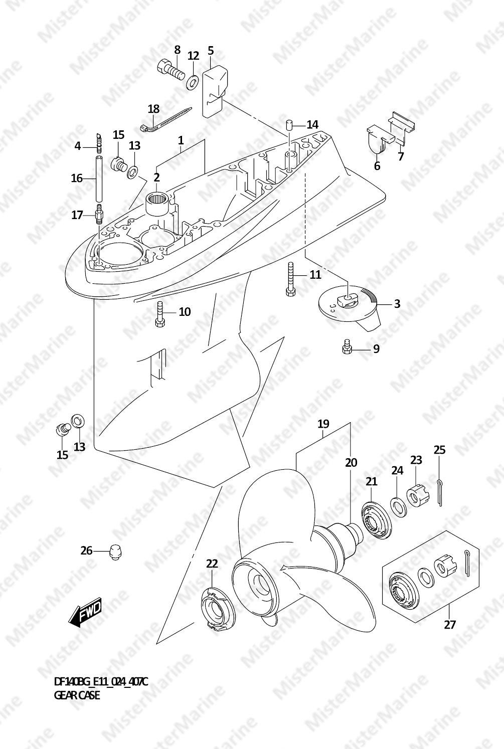 FIG.407C (1-F-11) GEAR CASE ((DF115BZG,DF140BZG):E11)