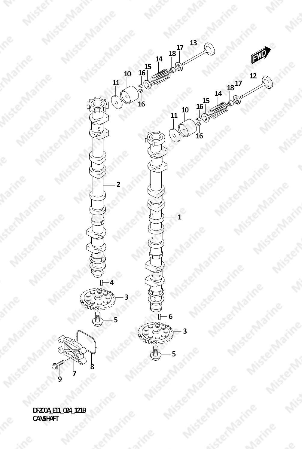 FIG.121B (1-B-10) CAMSHAFT (DF150AT,DF150AS,DF150AZ)