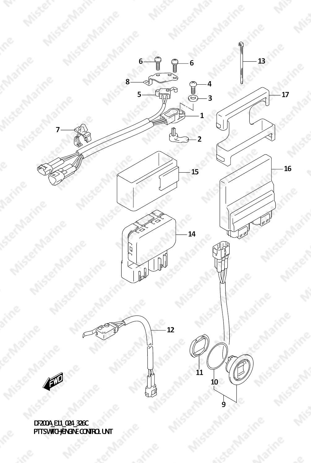 FIG.326C (1-E-10) PTT SWITCH/ENGINE CONTROL UNIT (DF150AT,DF150AS,DF150AZ)