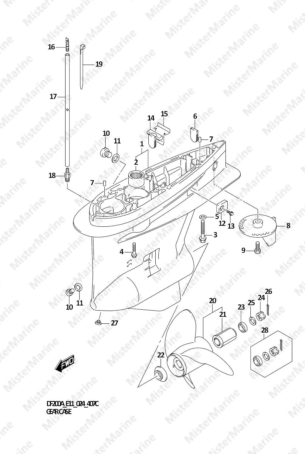 FIG.407C (1-F-11) GEAR CASE ((DF200AT,DF150AS):E03)