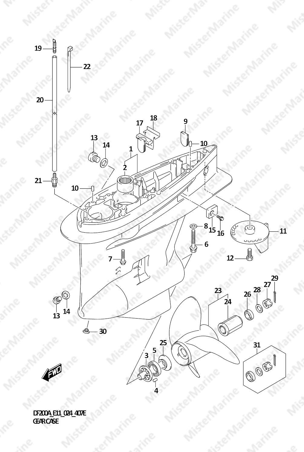 FIG.407E (1-F-15) GEAR CASE (DF175AZ,DF150AZ)