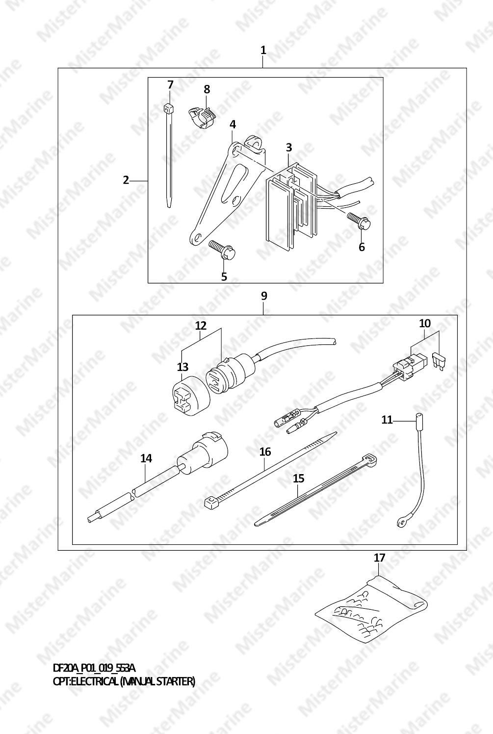 FIG.553A (1-K-3) OPT:ELECTRICAL (MANUAL STARTER) (DF9.9B)(DF15A)(DF20A)