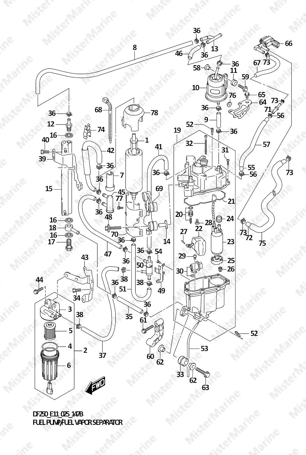 FIG.147B (1-D-14) FUEL PUMP/FUEL VAPOR SEPARATOR (DF250ST)