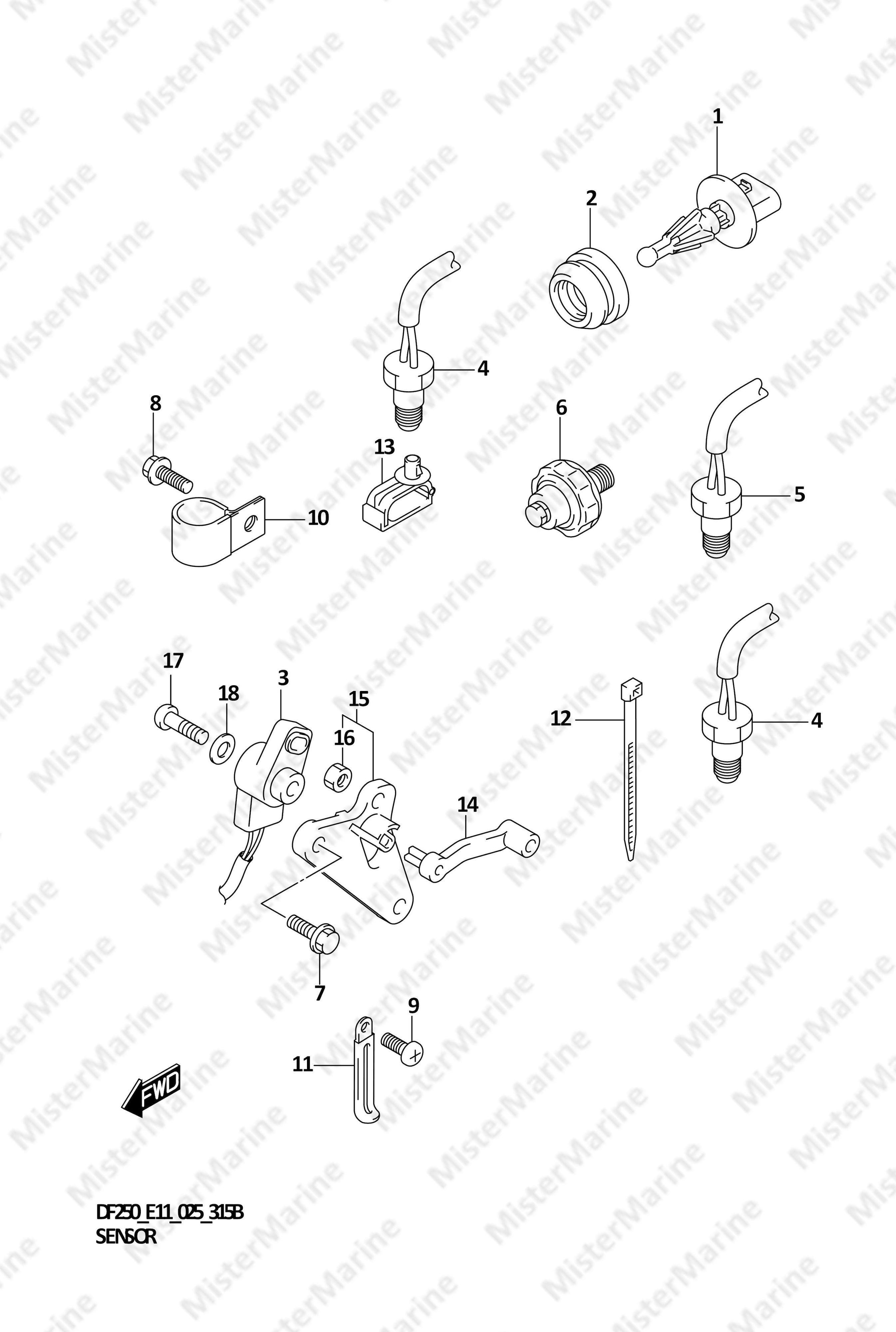 FIG.315B (1-H-10) SENSOR (DF200T:025:W/TRANSOM(X))