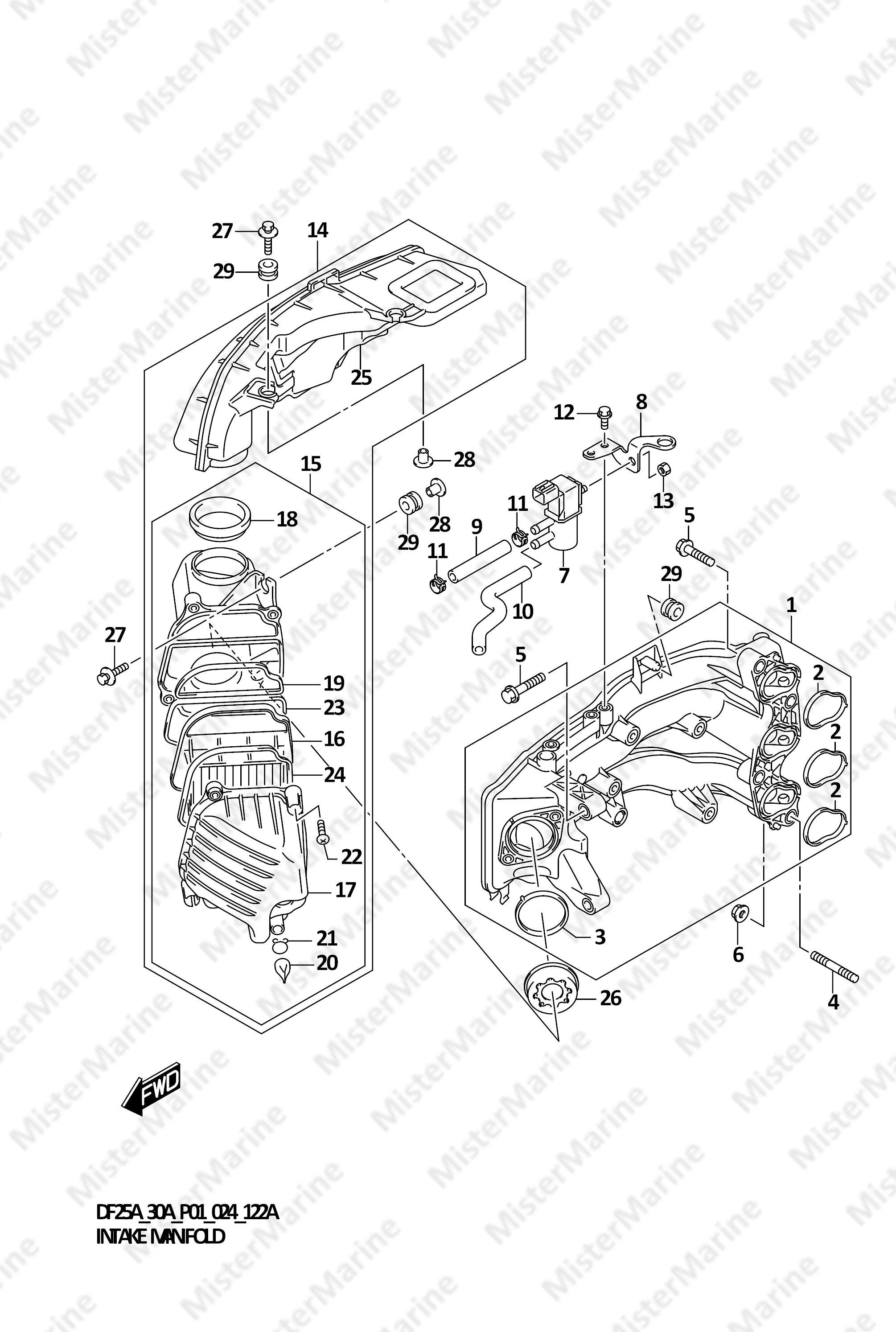 FIG.122A (1-B-7) INTAKE MANIFOLD (DF25A,DF25AT)