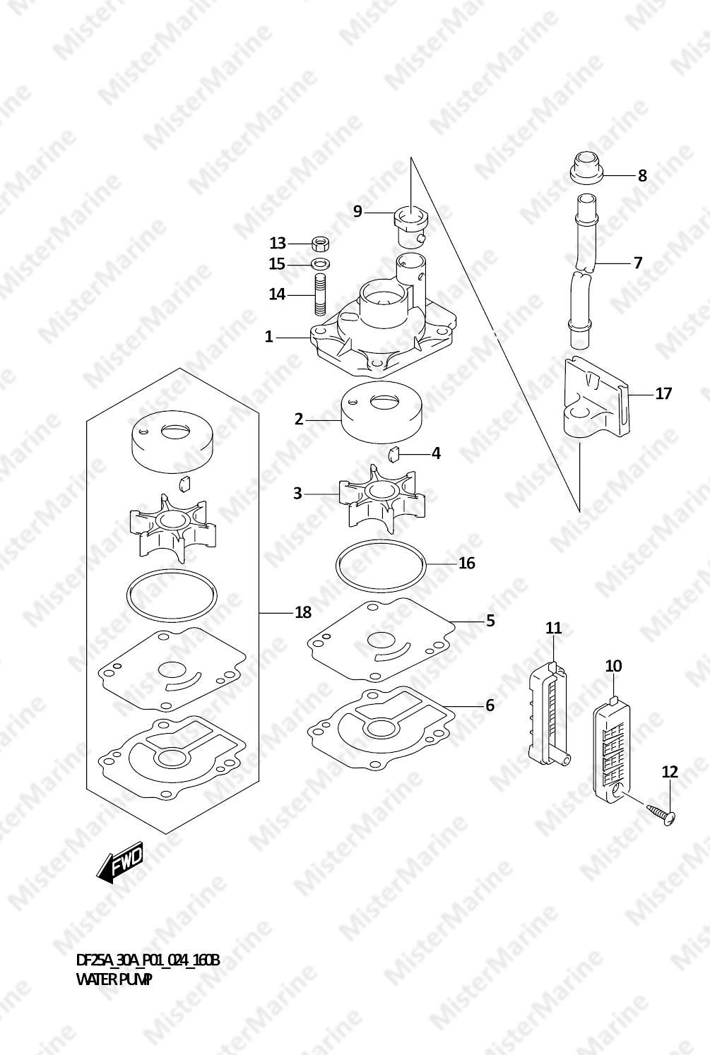 FIG.160B (1-C-3) WATER PUMP (DF30A)