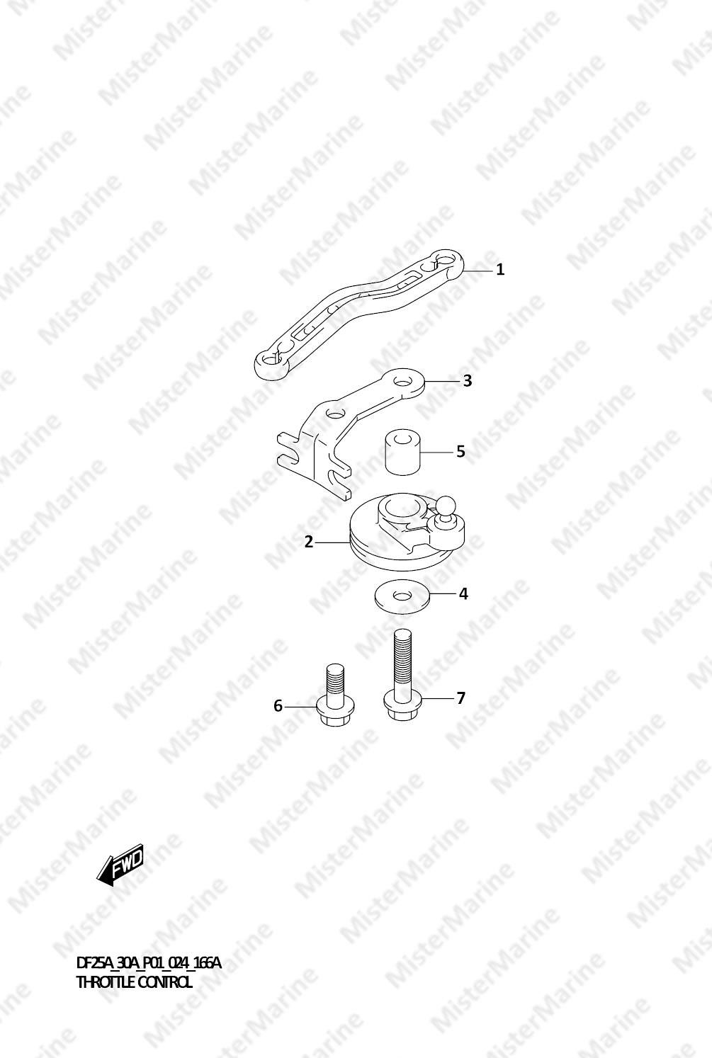 FIG.166A (1-C-6) THROTTLE CONTROL (DF25A,DF30A,DF30ATH,DF30AQ)