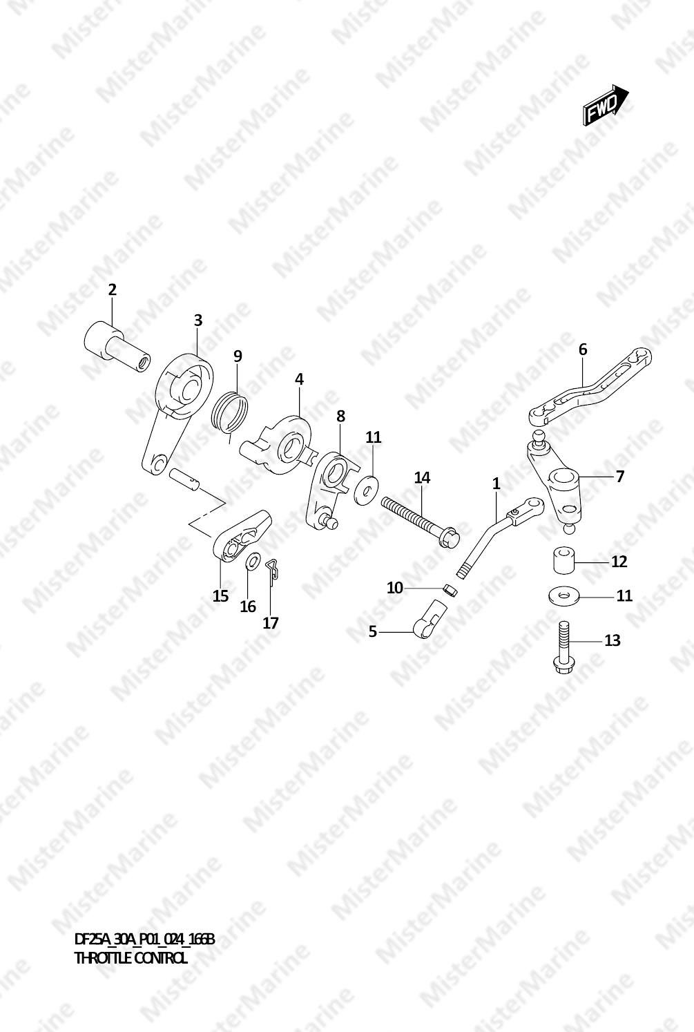 FIG.166B (1-C-7) THROTTLE CONTROL (DF25AT,DF30AR,DF30AT)