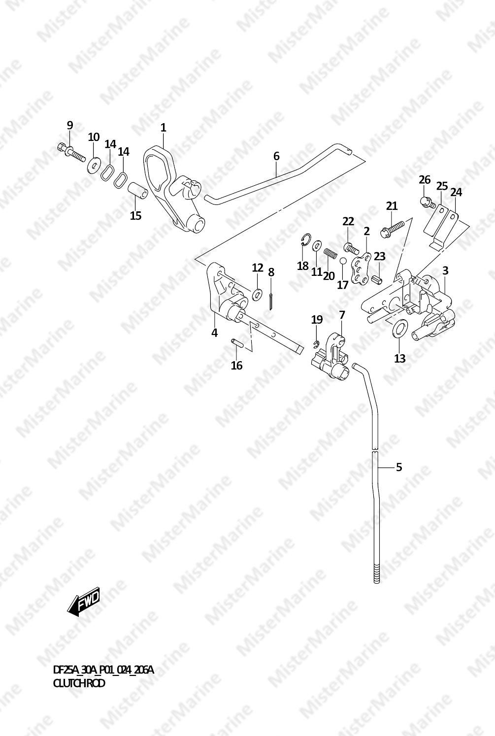FIG.206A (1-C-10) CLUTCH ROD (DF25A,DF30A,DF30ATH,DF30AQ)