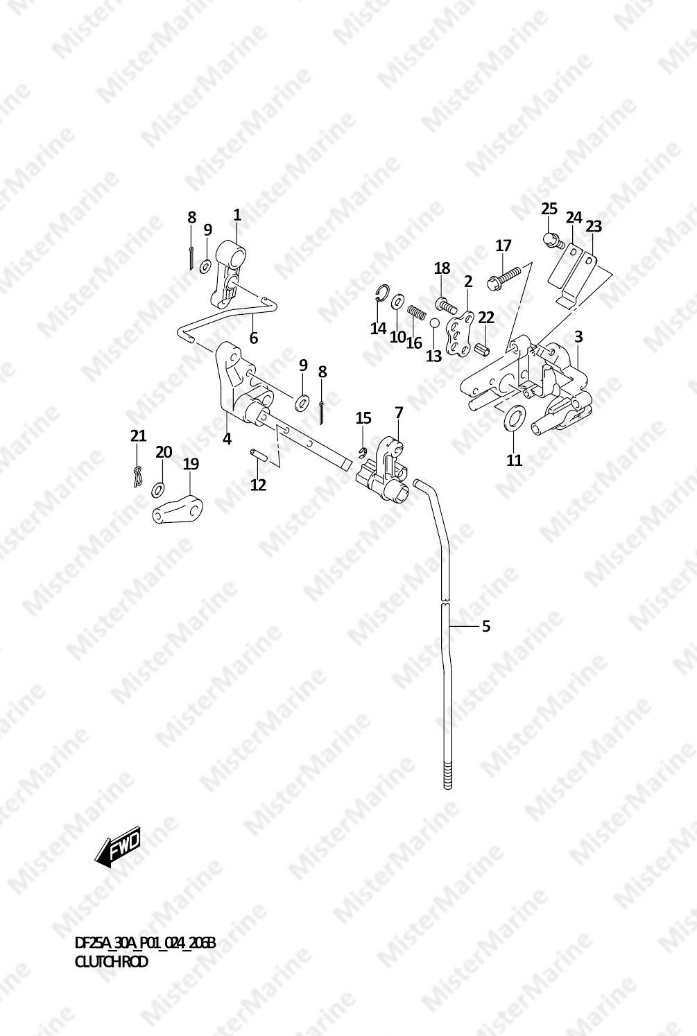 FIG.206B (1-C-11) CLUTCH ROD (DF25AT,DF30AR,DF30AT)