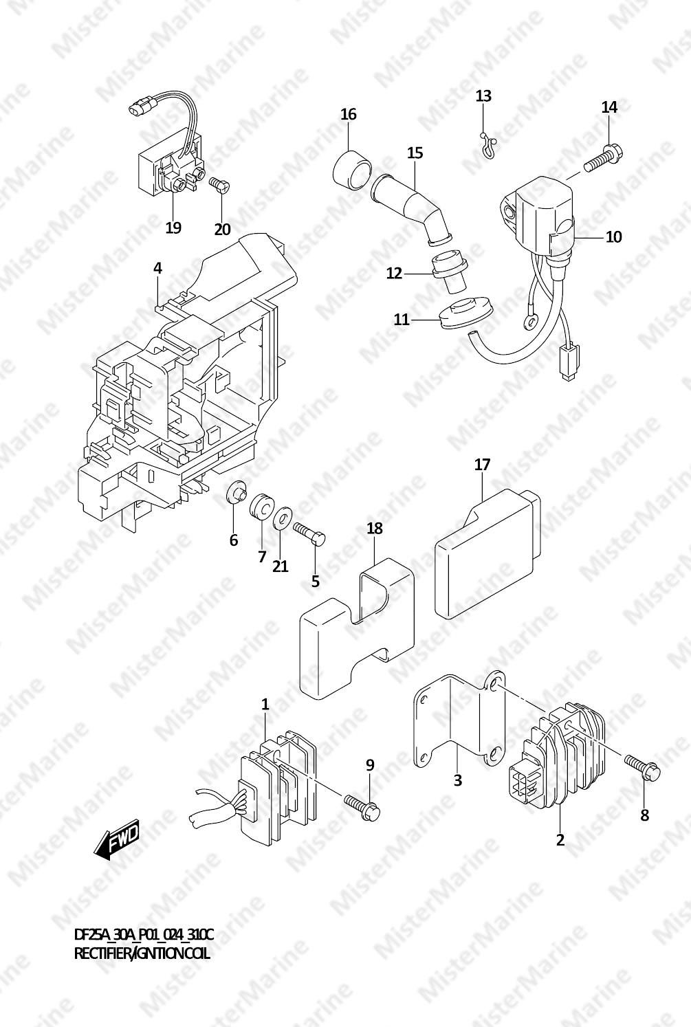 FIG.310C (1-D-9) RECTIFIER/IGNITION COIL (DF30A)