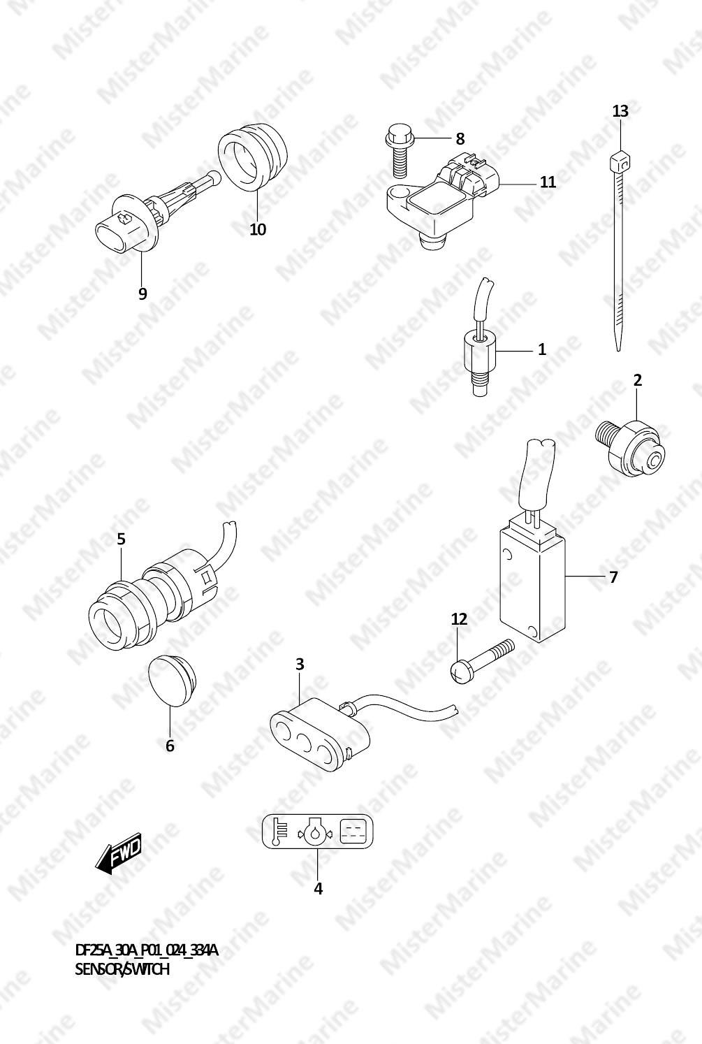 FIG.334A (1-E-5) SENSOR/SWITCH (DF25A,DF30AQ)