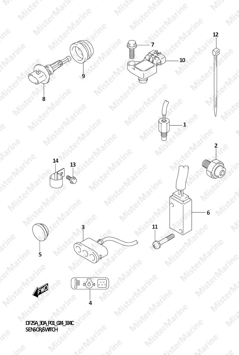 FIG.334C (1-E-7) SENSOR/SWITCH (DF25AT,DF30AT)