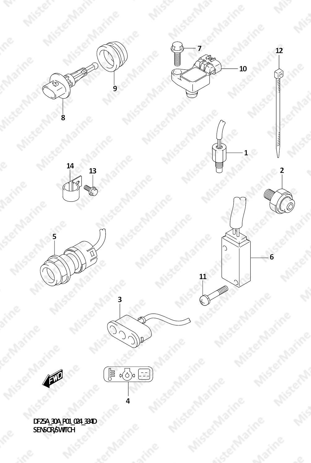 FIG.334D (1-E-8) SENSOR/SWITCH (DF30ATH)